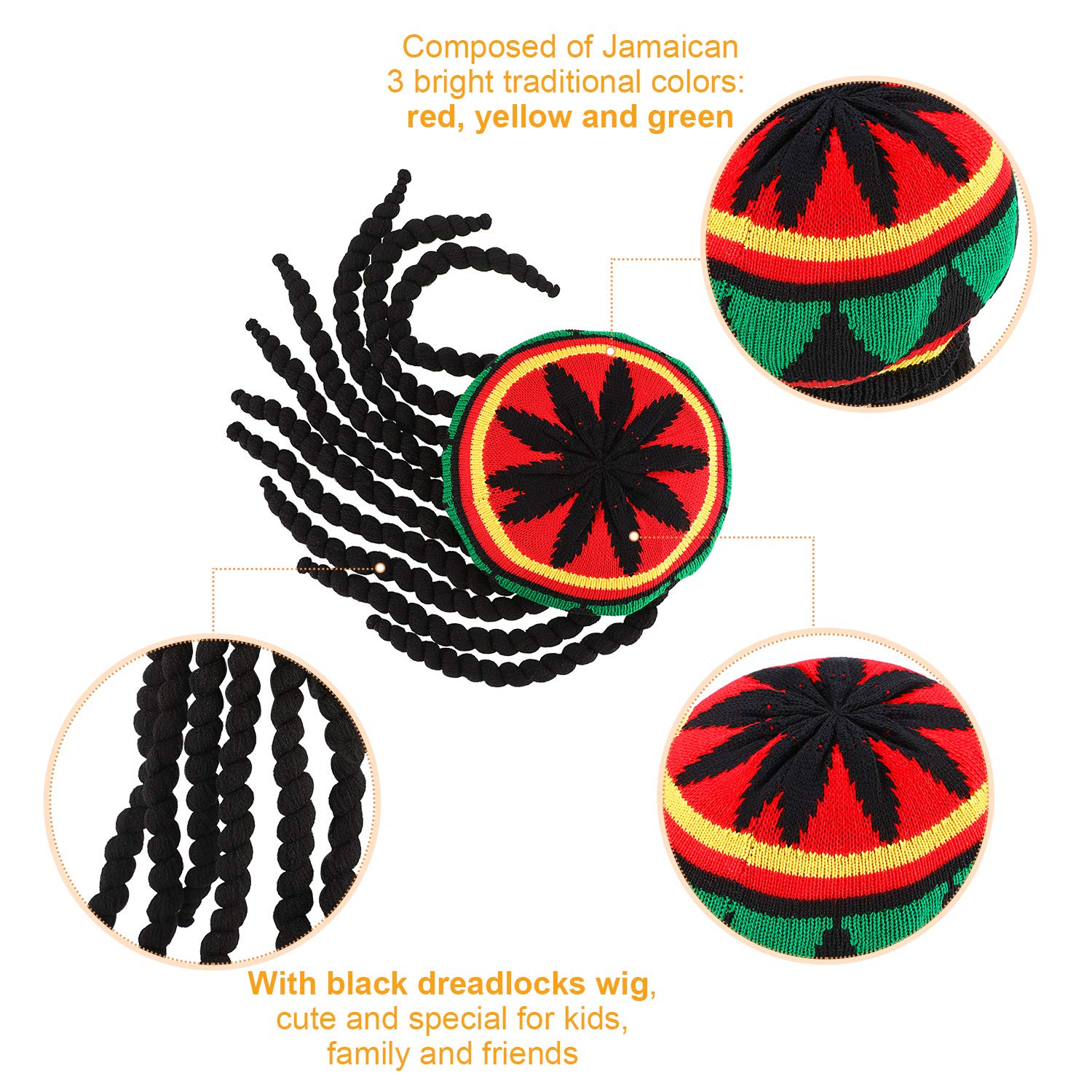 Foto 7 pulgar | Sombrero Rasta Disfraz Satinior Para Hombre Con Peluca Negra Con Rastas - Venta Internacional.