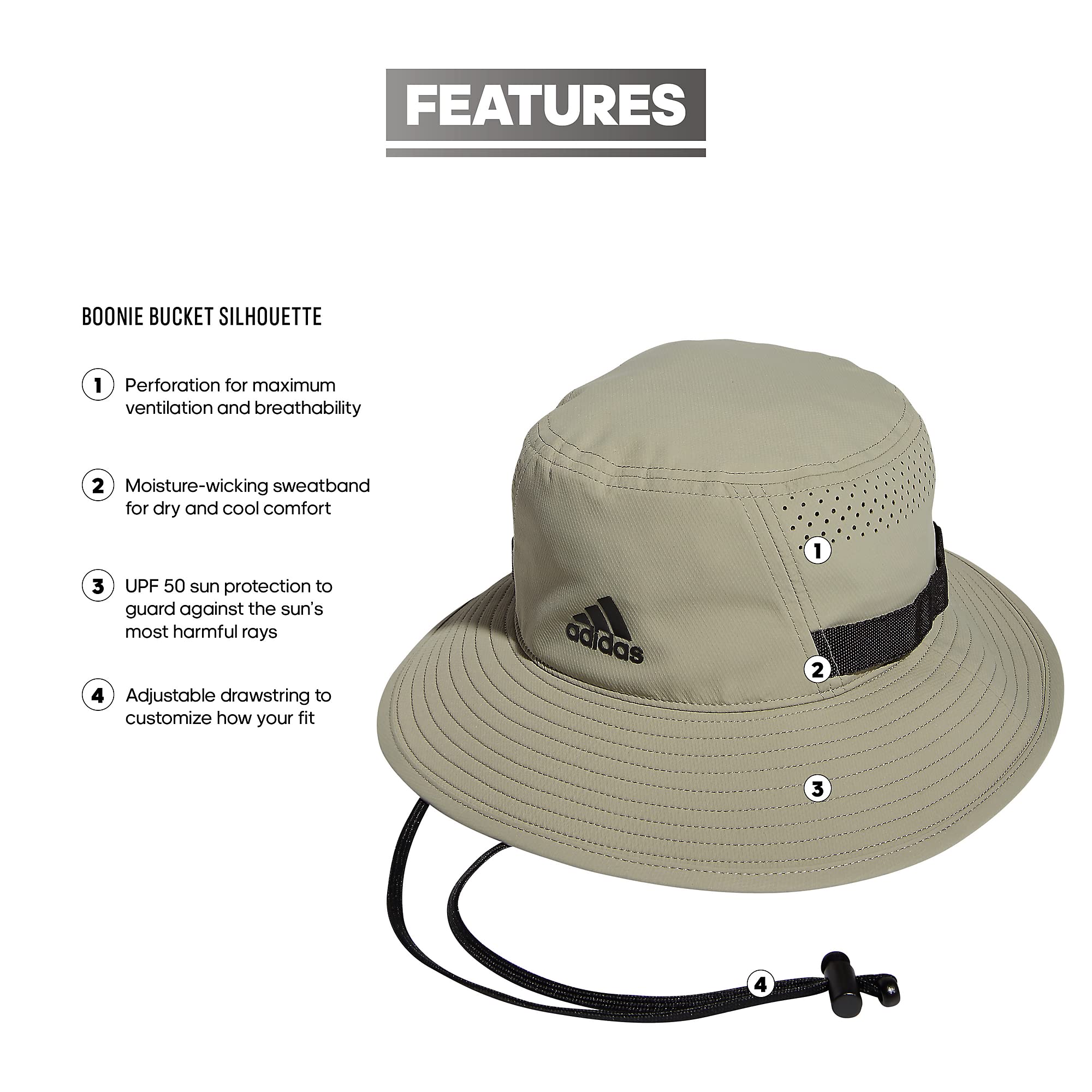 Foto 2 | Gorro De Pescador Adidas Victory Outdoors Con Protección Solar, Gris Y Negro - Venta Internacional.