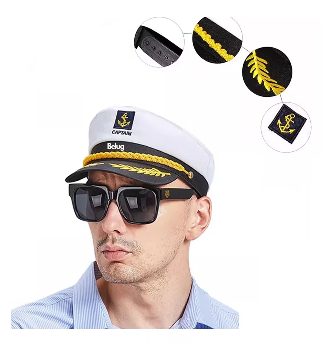 Foto 3 pulgar | Sombrero Ajustable Capitán Marinero Gorro Gorra Yate 2 Pzs, Belug  Blanco