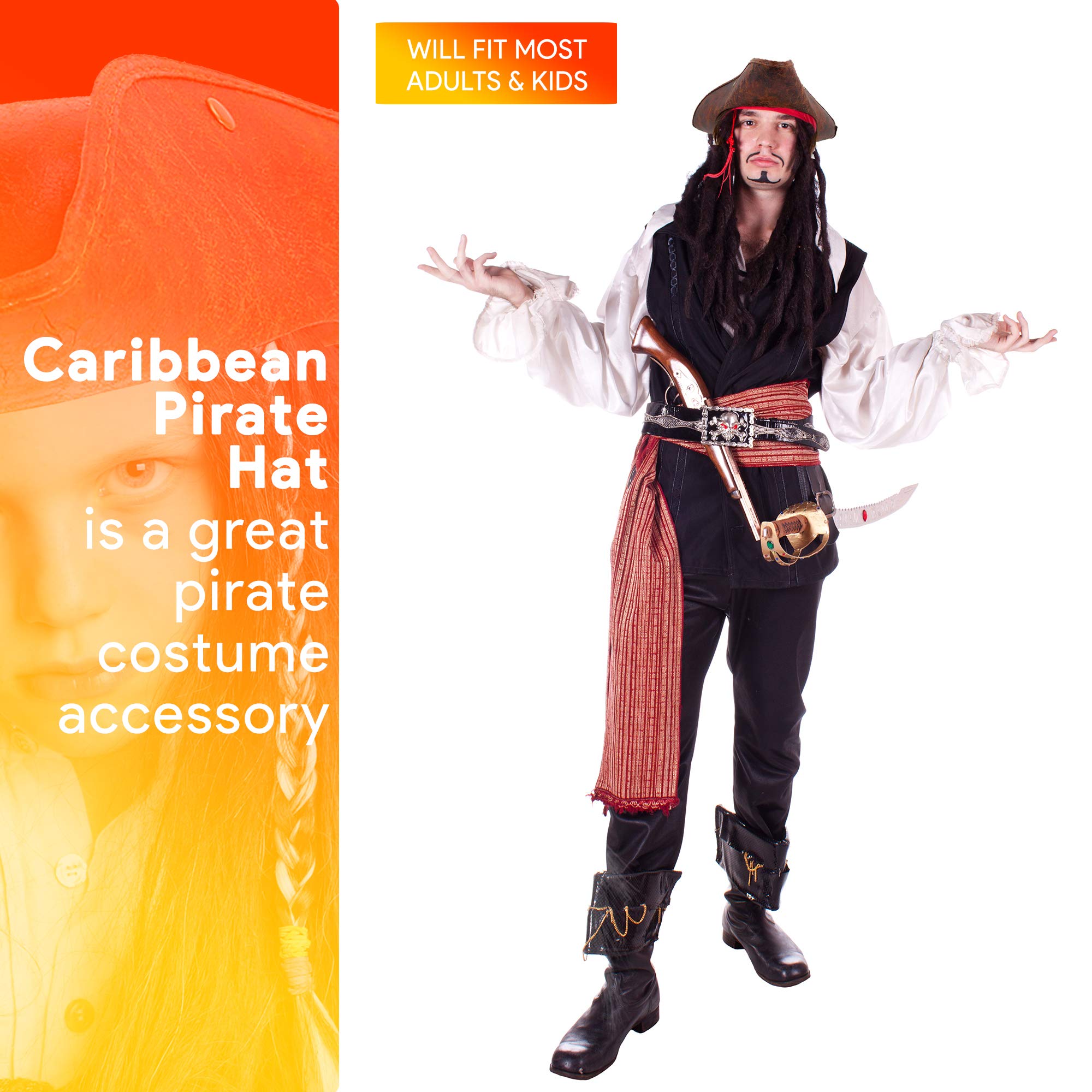 Foto 2 | Sombrero De Pirata Con Forma De Esqueleto De Tricornio De Piel Sintética, Marrón, Para Adultos Y Niños - Venta I