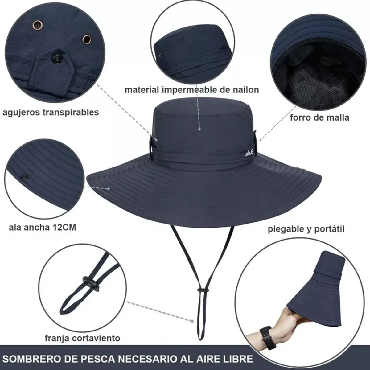 Foto 4 | Sombrero De Sol Para Hombre Exterior Lab.g Negro Verde