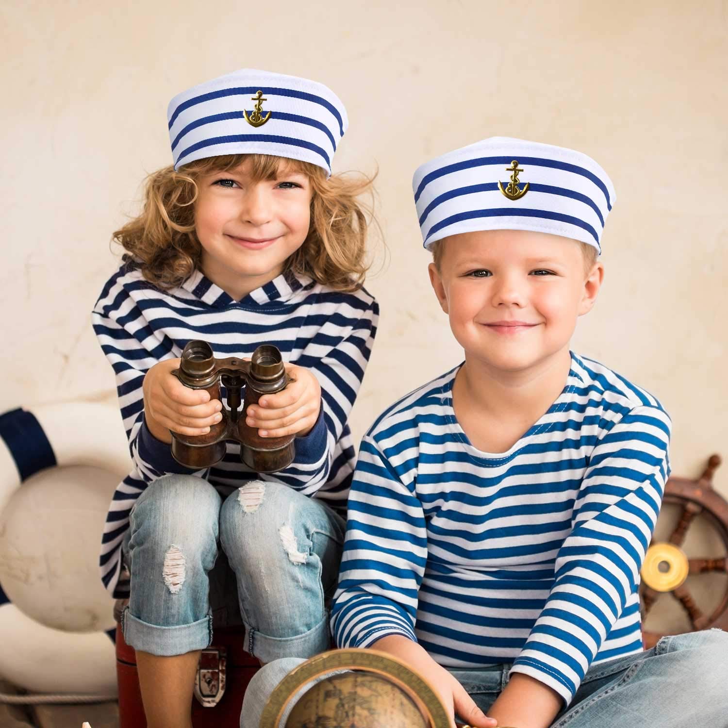 Foto 4 pulgar | Sombrero Sail Hats Syhood Azul Con Sombrero Blanco De Capitán Sailor X12 - Venta Internacional.