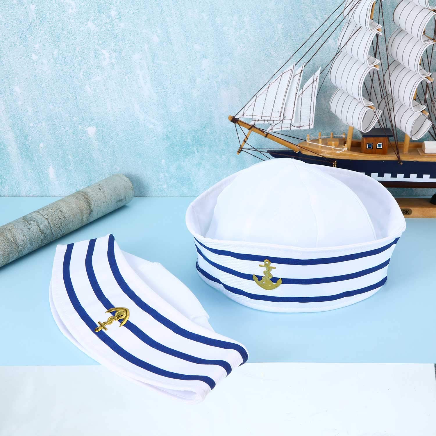 Foto 5 pulgar | Sombrero Sail Hats Syhood Azul Con Sombrero Blanco De Capitán Sailor X12 - Venta Internacional.