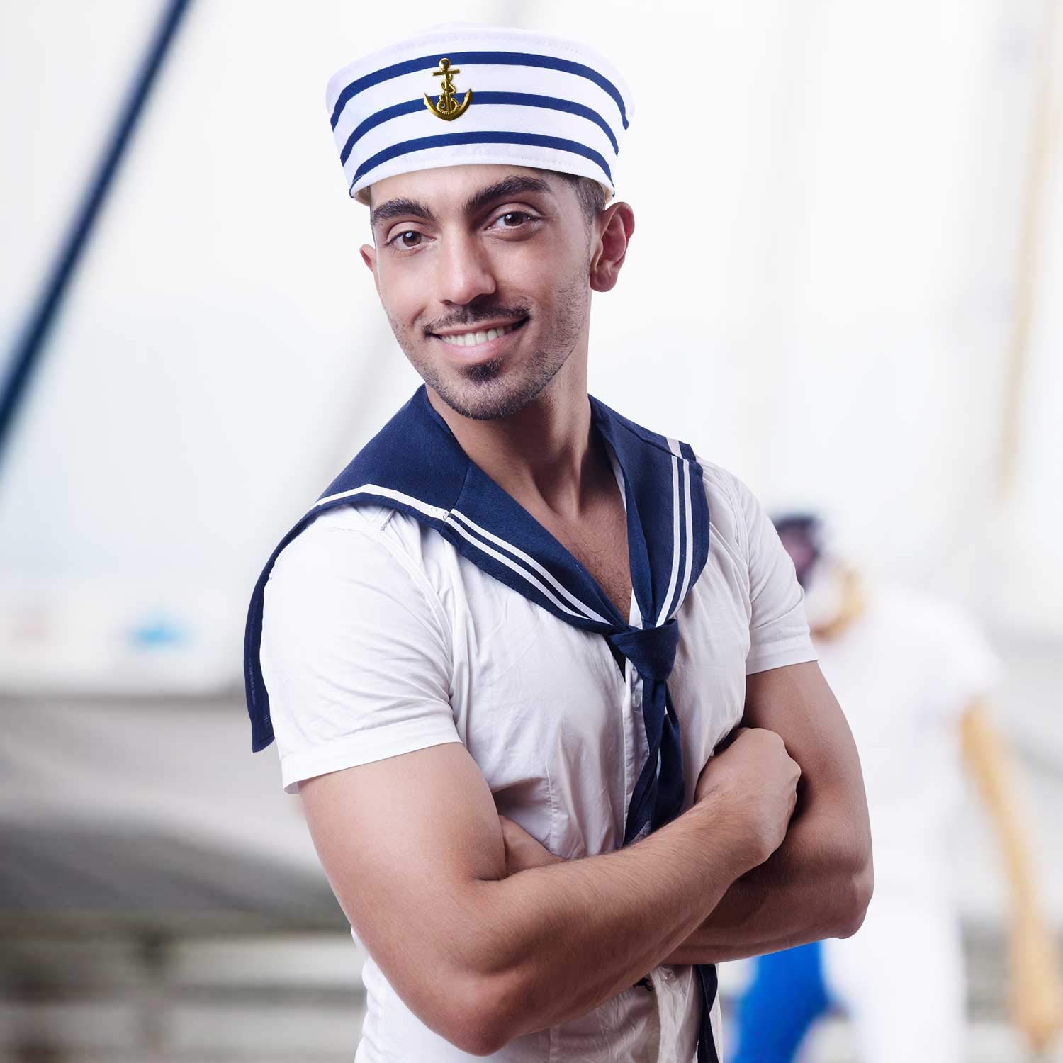 Foto 6 pulgar | Sombrero Sail Hats Syhood Azul Con Sombrero Blanco De Capitán Sailor X12 - Venta Internacional.