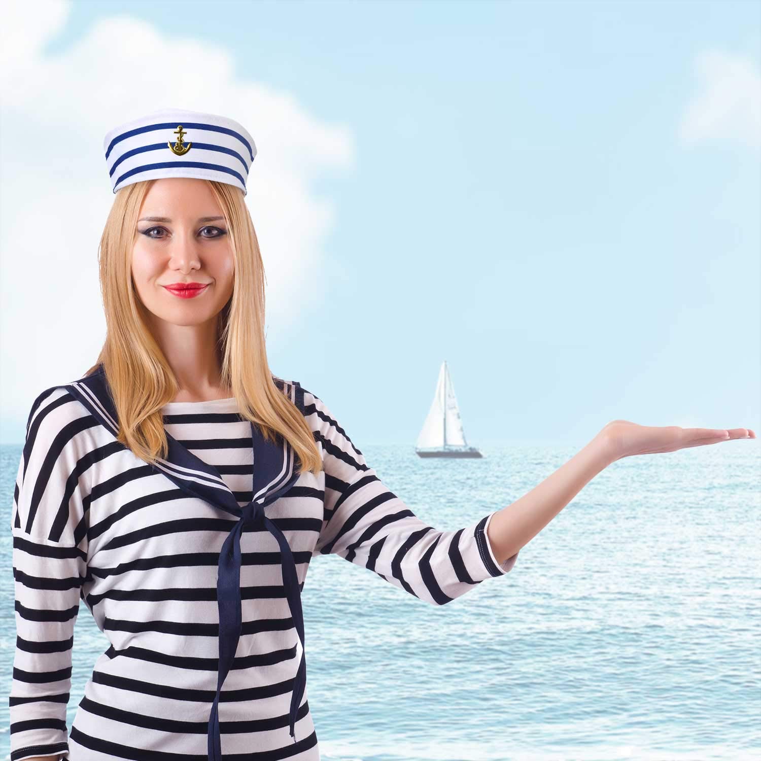 Foto 7 | Sombrero Sail Hats Syhood Azul Con Sombrero Blanco De Capitán Sailor X12 - Venta Internacional.