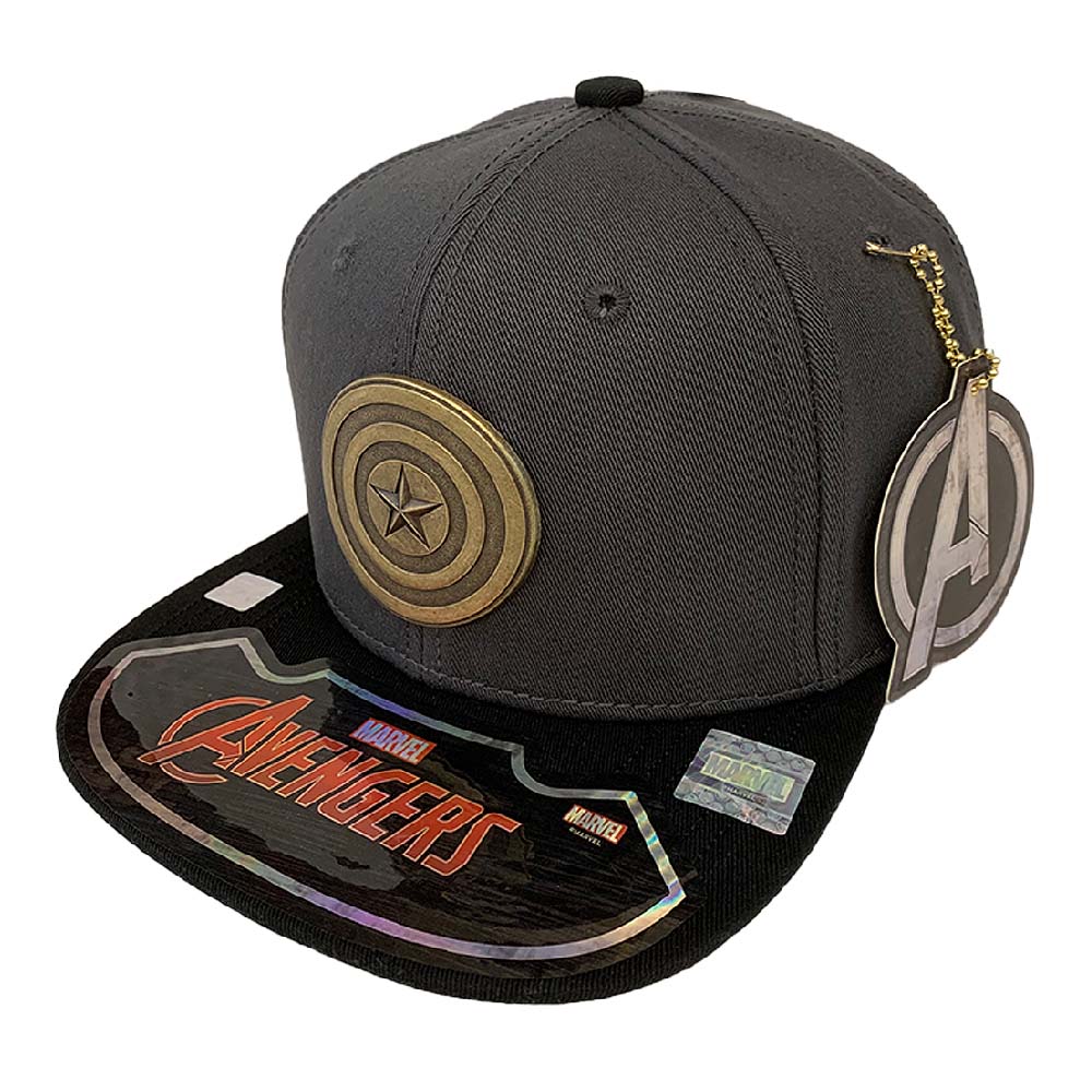 Gorra Marvel Capitán América Placa Latón Viejo color Gris/Negro Medida 57 cm