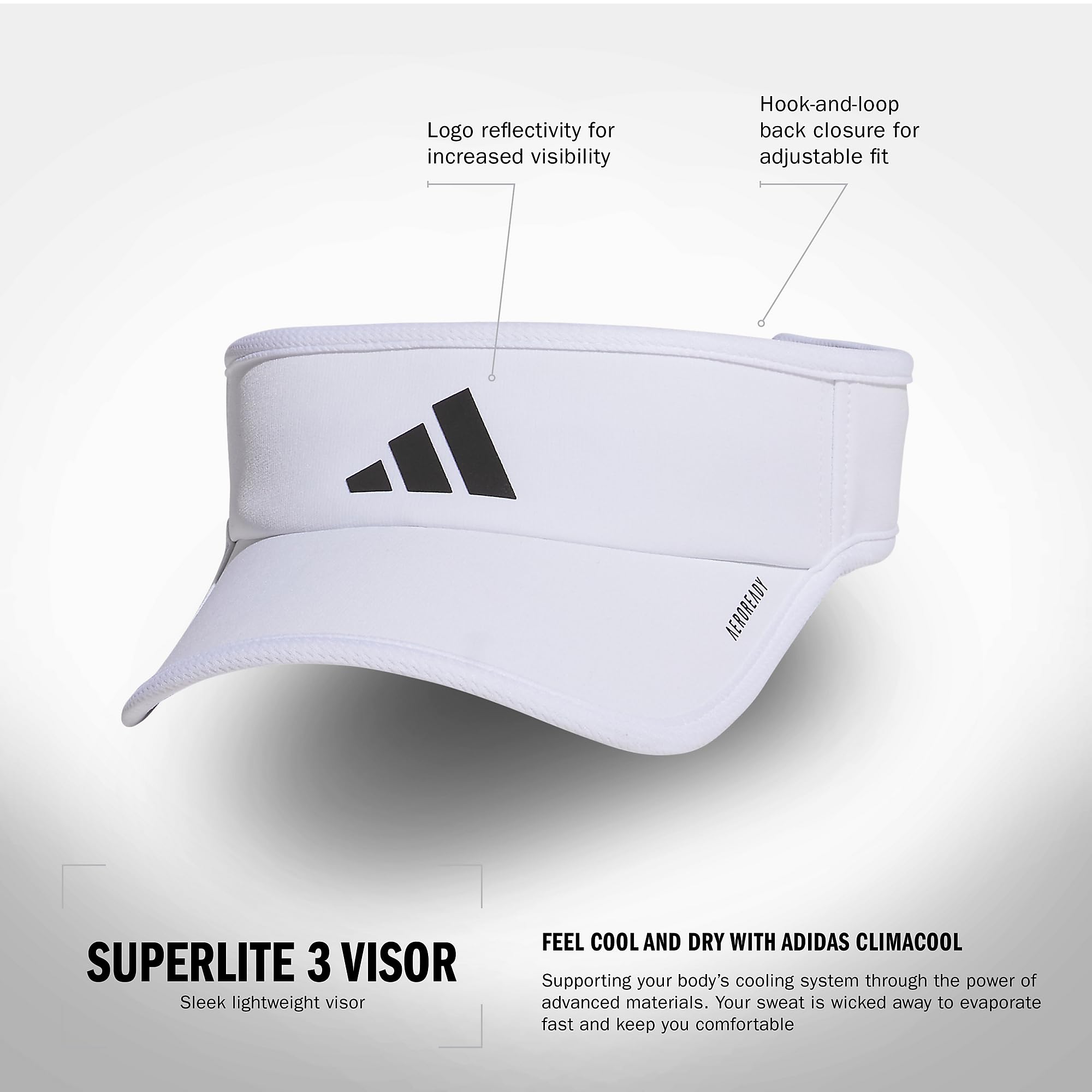 Foto 3 pulgar | Visor Adidas Superlite Sport Performance Para Hombre Blanco/negro - Venta Internacional.