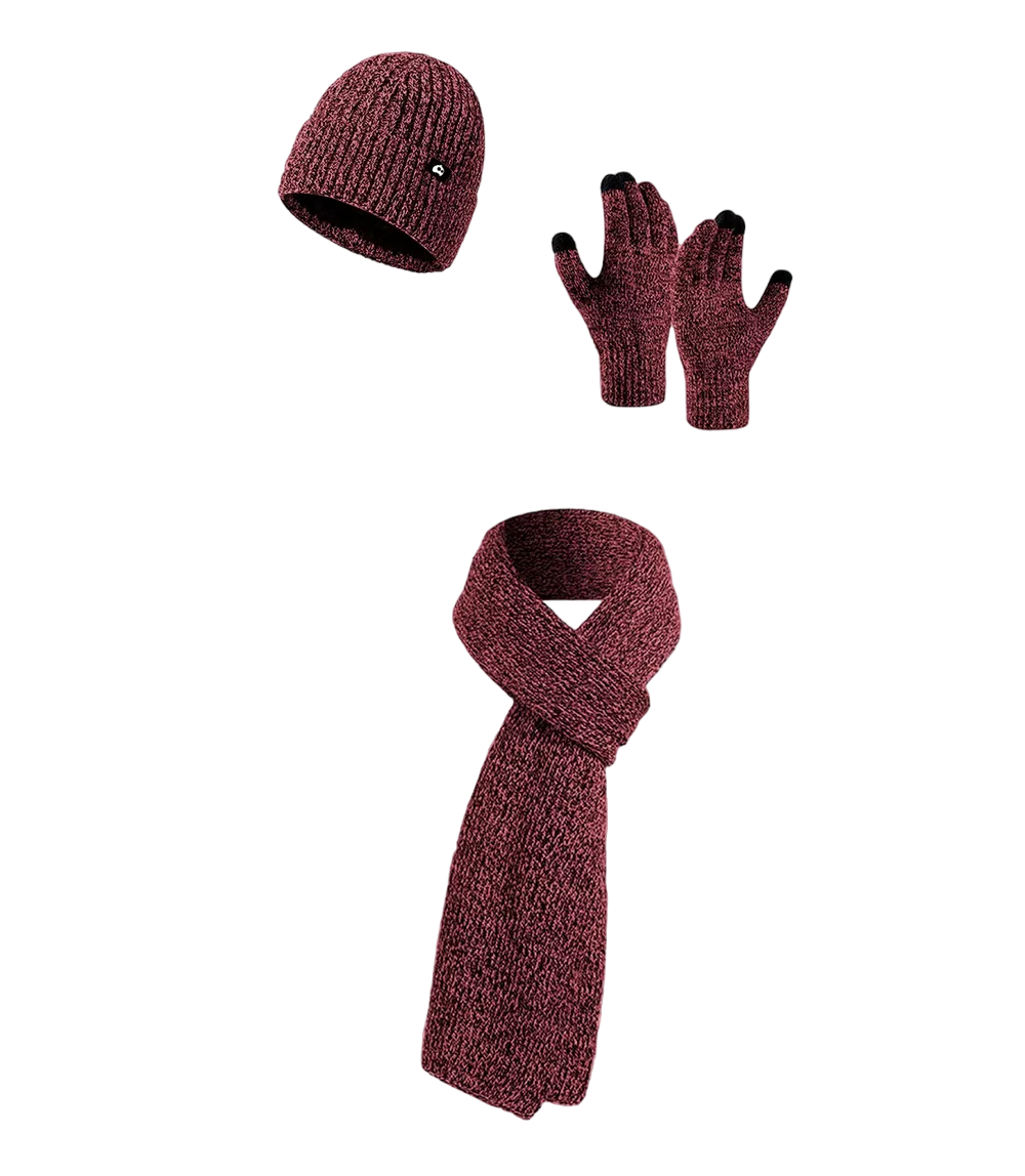 Gorro Bufanda Guante Conjunto Térmico Invierno Frio Unisex Rojo