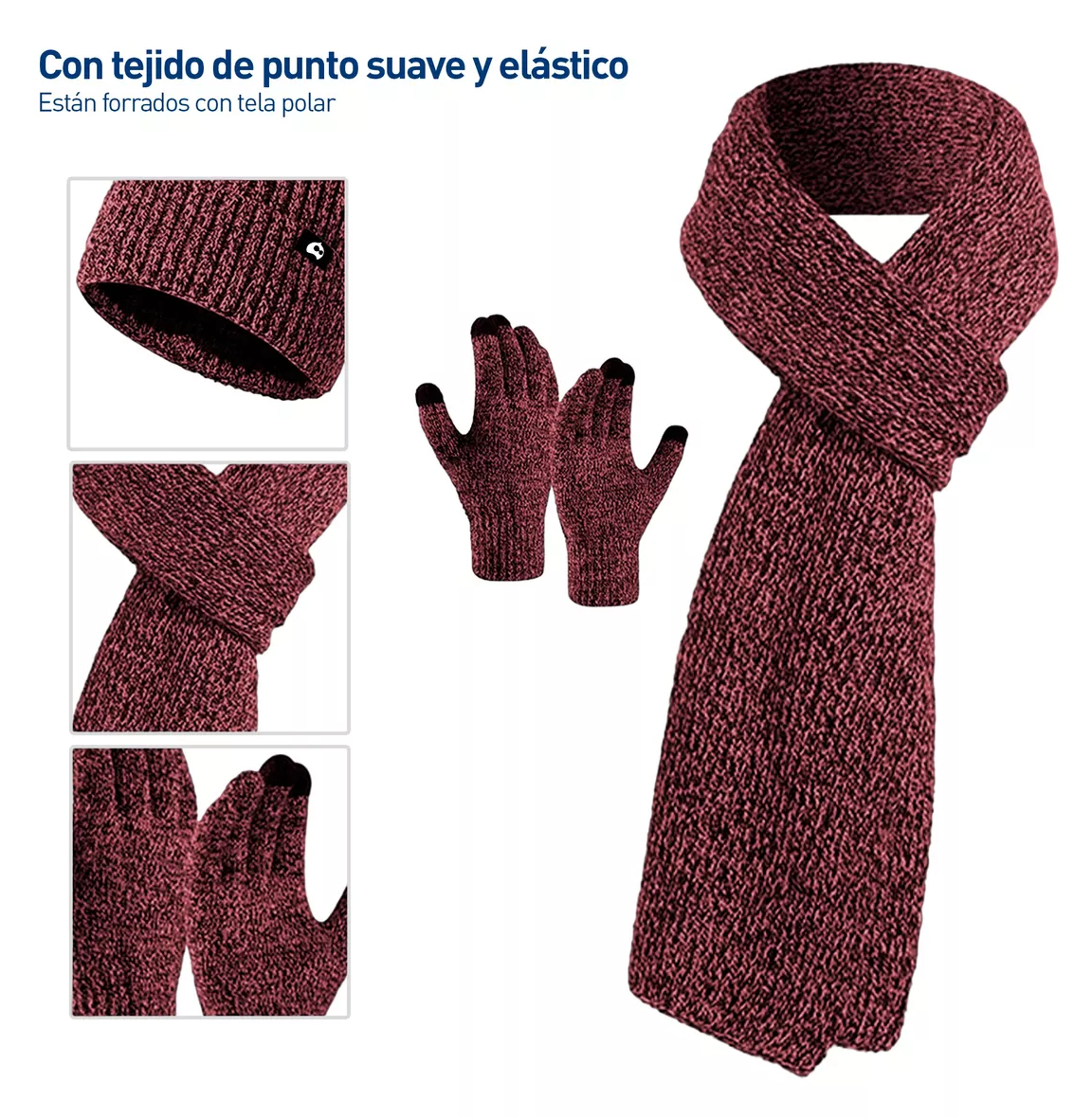 Foto 5 pulgar | Gorro Bufanda Guante Conjunto Térmico Invierno Frio Unisex Rojo