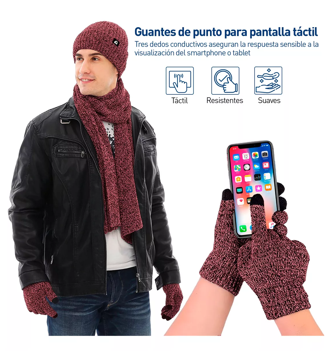 Foto 6 pulgar | Gorro Bufanda Guante Conjunto Térmico Invierno Frio Unisex Rojo