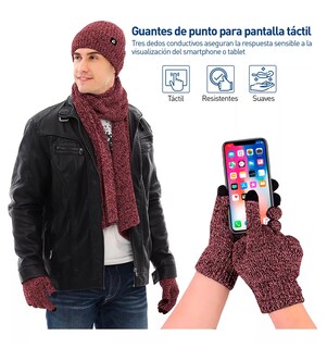 Foto 5 | Gorro Bufanda Guante Conjunto Térmico Invierno Frio Unisex Rojo