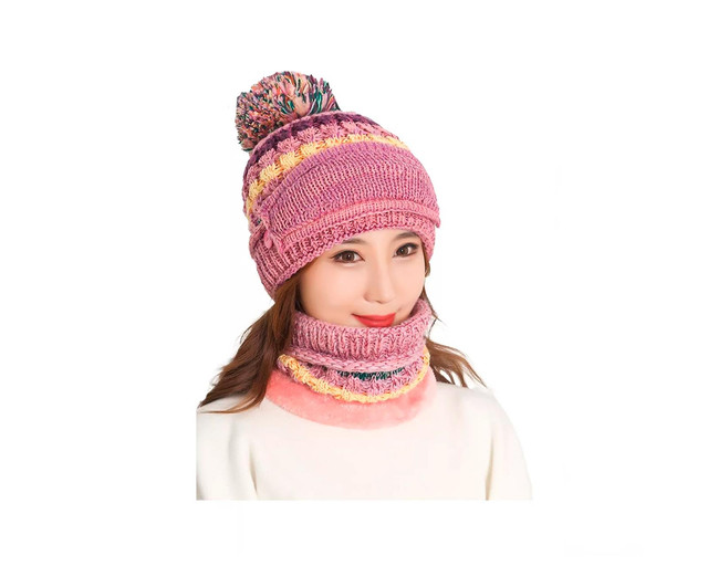 Gorro Bufanda 3 En 1 Rosa