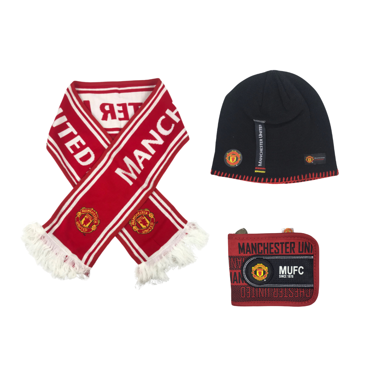 Foto 2 pulgar | Kit De 3 Piezas Cartera, Bonete Y Bufanda Manchester United Color Vino