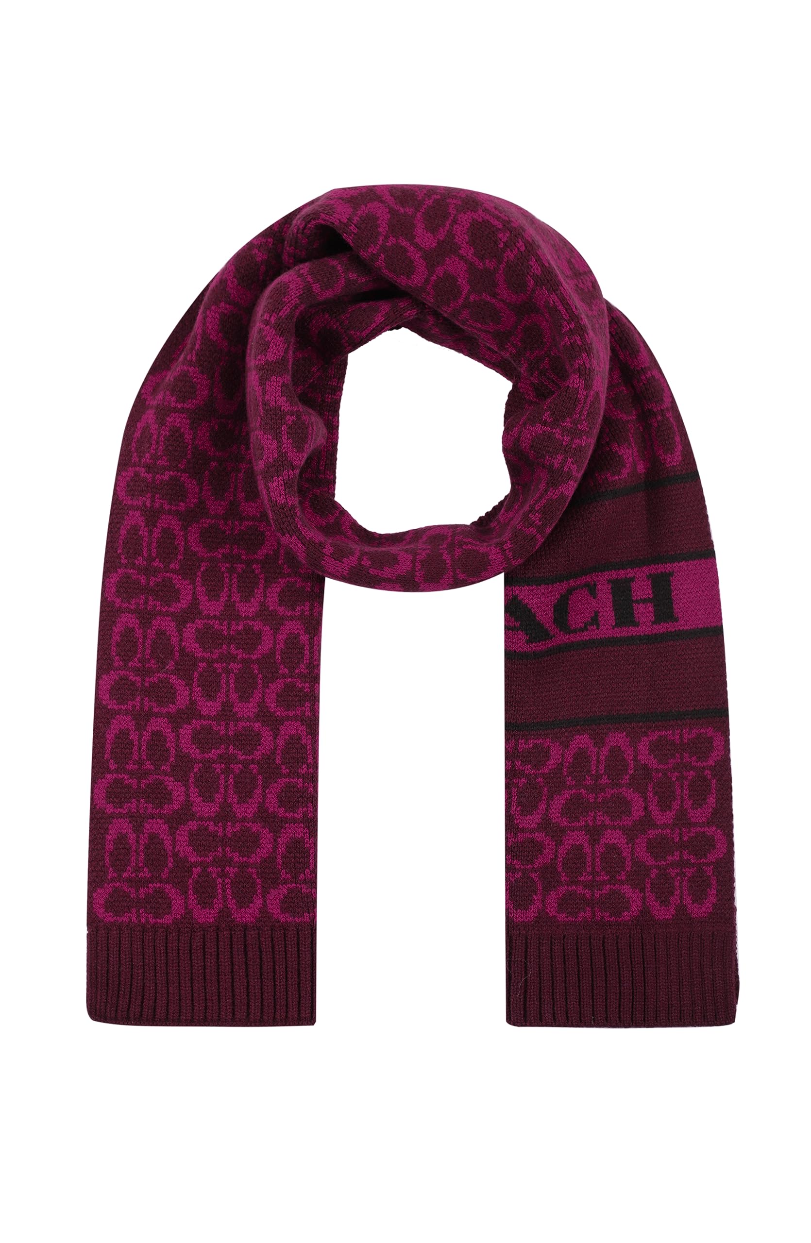 Foto 2 pulgar | Bufanda Coach Para Mujer, Con El Logotipo En C, Tejido De Lana Deep Berry - Venta Internacional.