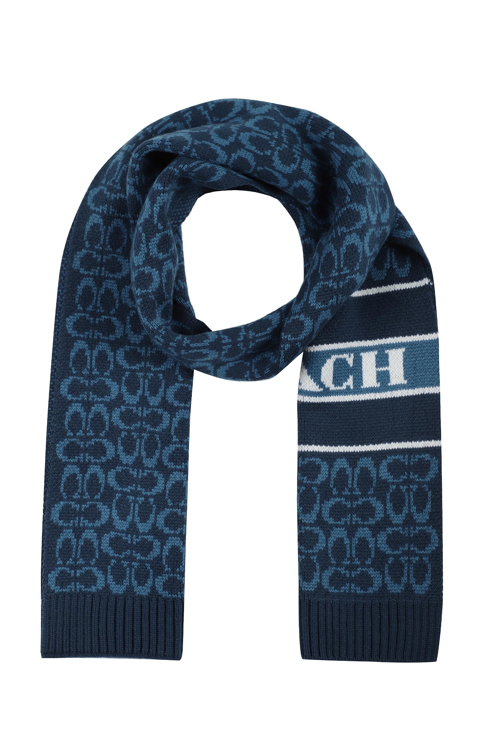 Foto 2 pulgar | Bufanda Coach Para Mujer, Con El Logotipo En C, Tejido De Lana Azul Verdadero - Venta Internacional.