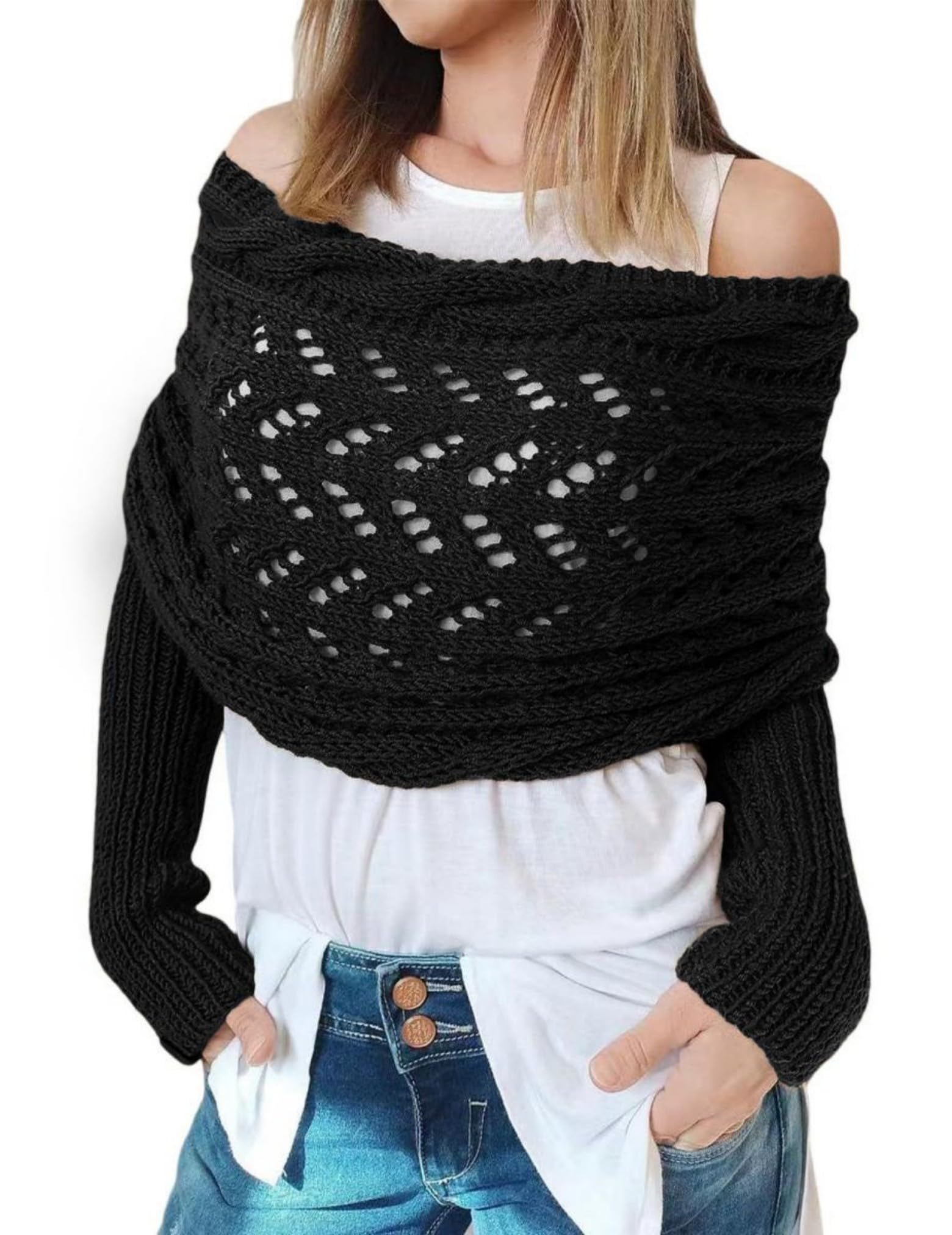 Foto 2 pulgar | Bufanda Tejida Con Mangas Para Mujer Larmliss Black - Venta Internacional.