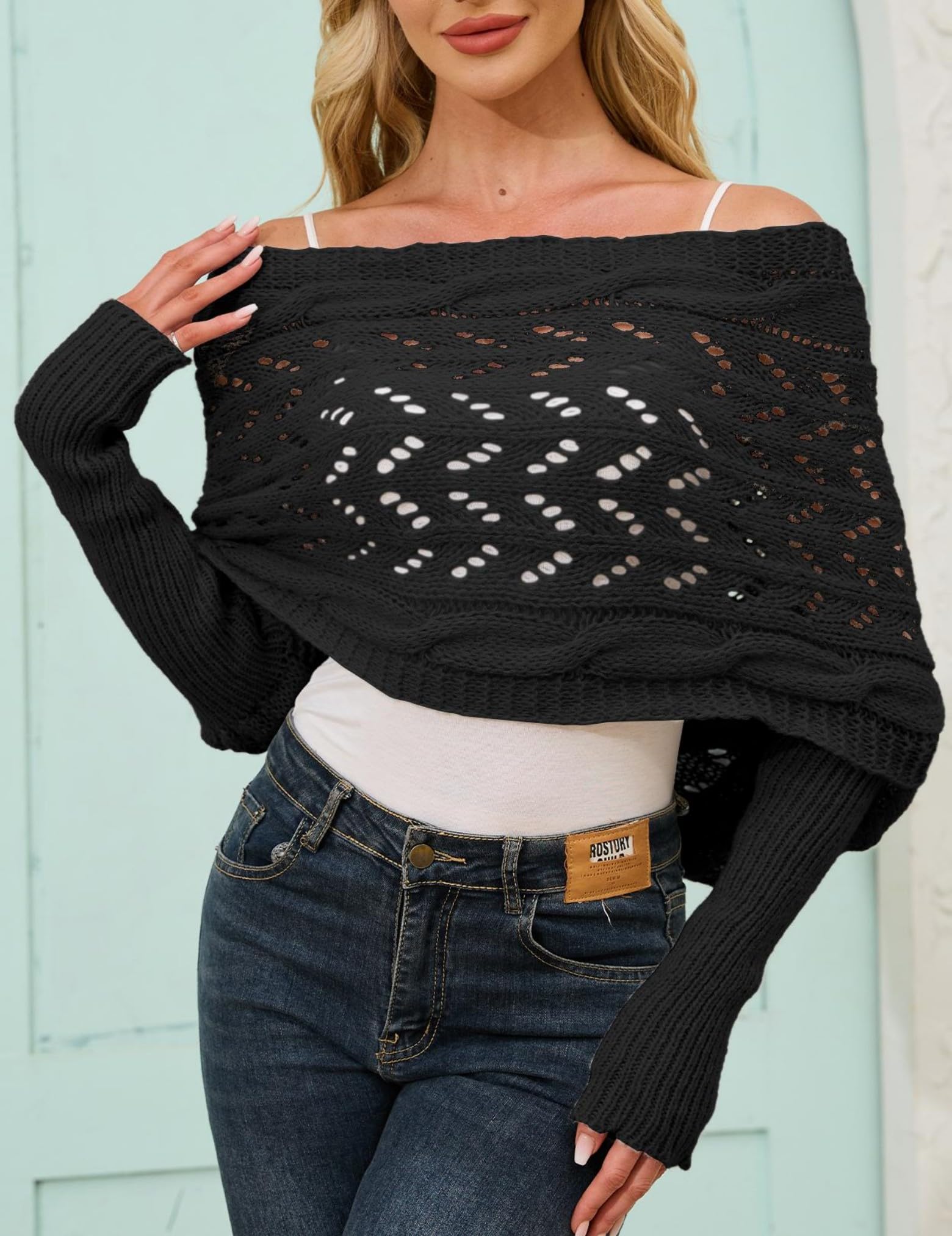 Foto 4 pulgar | Bufanda Tejida Con Mangas Para Mujer Larmliss Black - Venta Internacional.