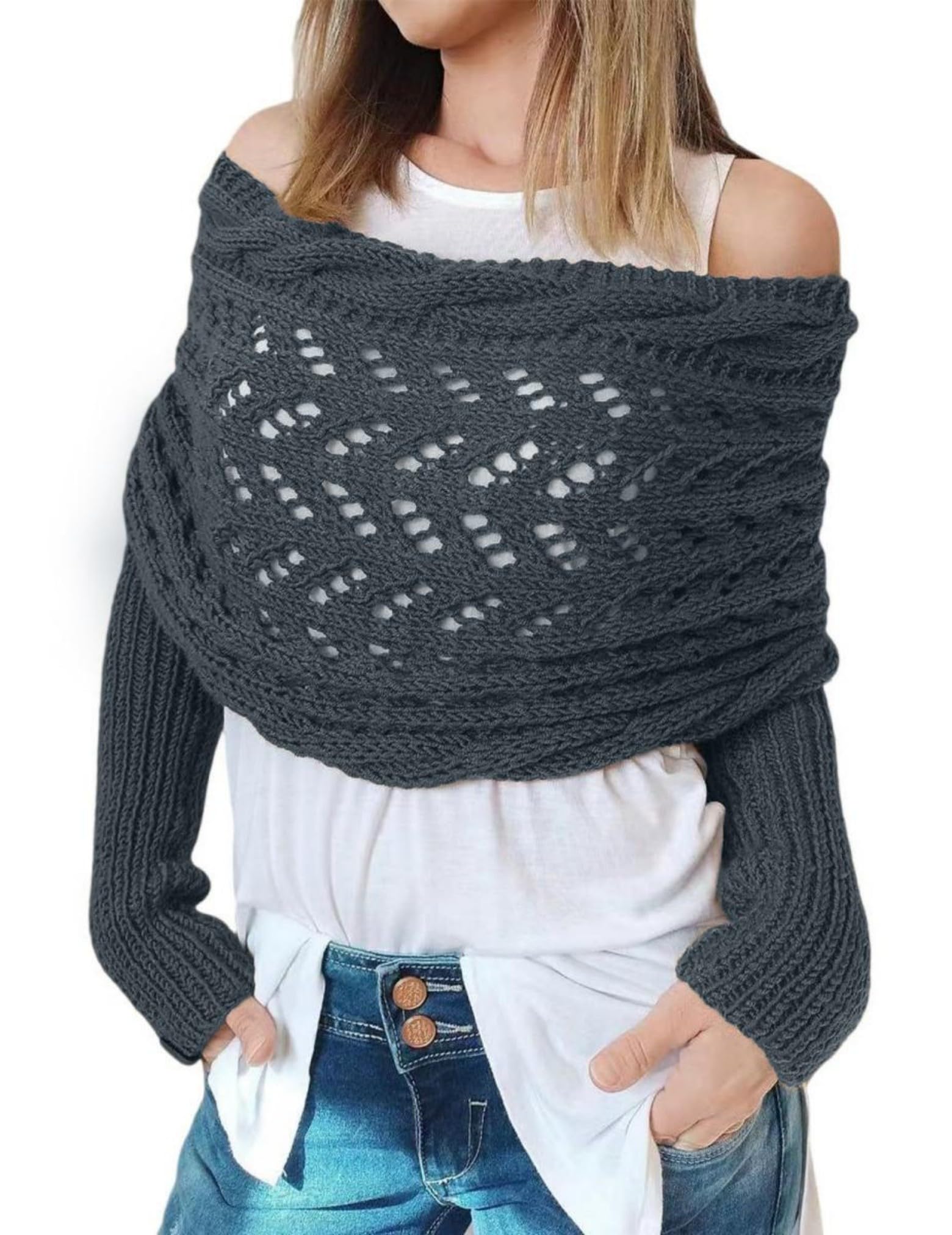 Foto 1 | Bufanda Tejida Tipo Cable Con Mangas Para Mujer Larmliss - Venta Internacional.