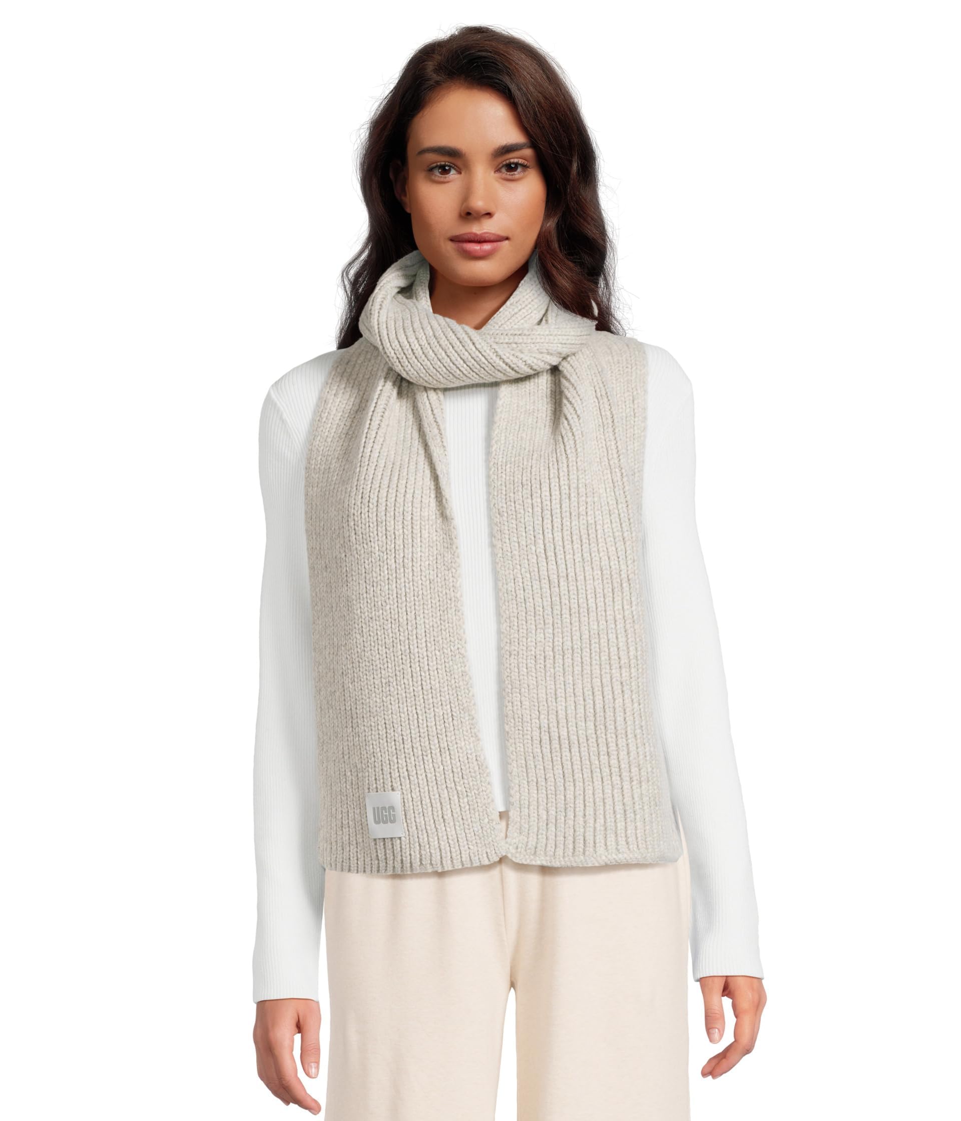 Bufanda Ugg De Cuero Genuino Gris Claro Con Ribete Grueso - Venta Internacional.