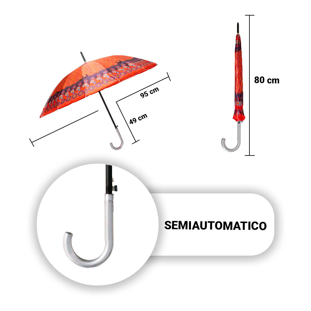 Foto 3 | Paraguas Importadora La Merced color Anaranjado Sombrilla Grande Mango Curvo Tela Resistente Plegable Semiautomático