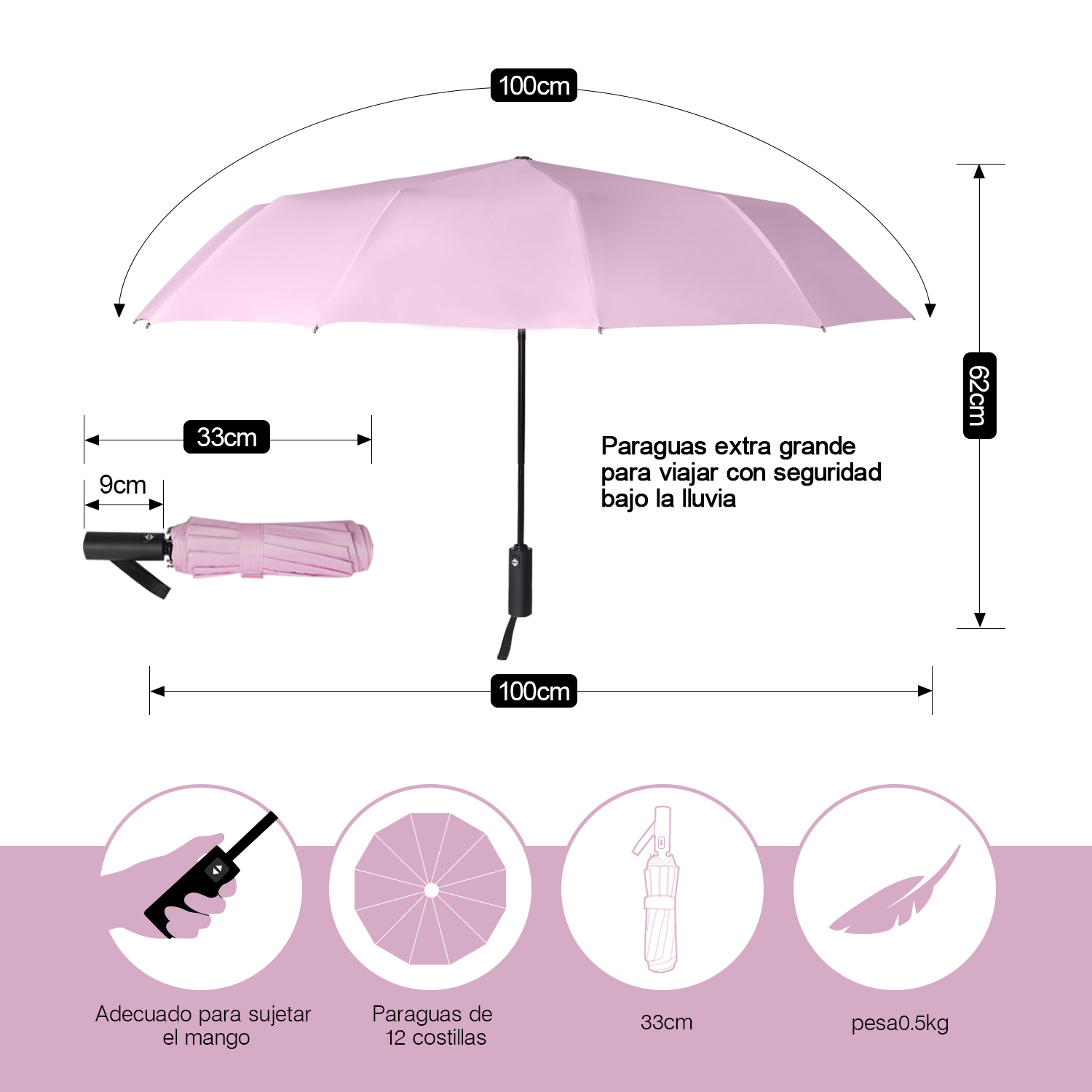 Foto 4 pulgar | Paraguas Plegable Sangkee con Protección Uv Rosa