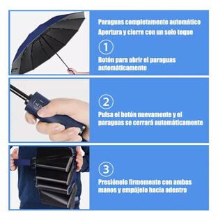 Foto 5 | Paraguas Automático Belug Extra Grande 105 Cm Reforzado 10 Varillas Azul Marino/negro