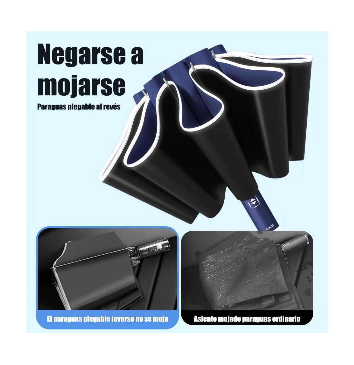 Foto 3 | Paraguas Automático Extra Grande 105 Cm Reforzado 10 Varillas Azul Marino/negro
