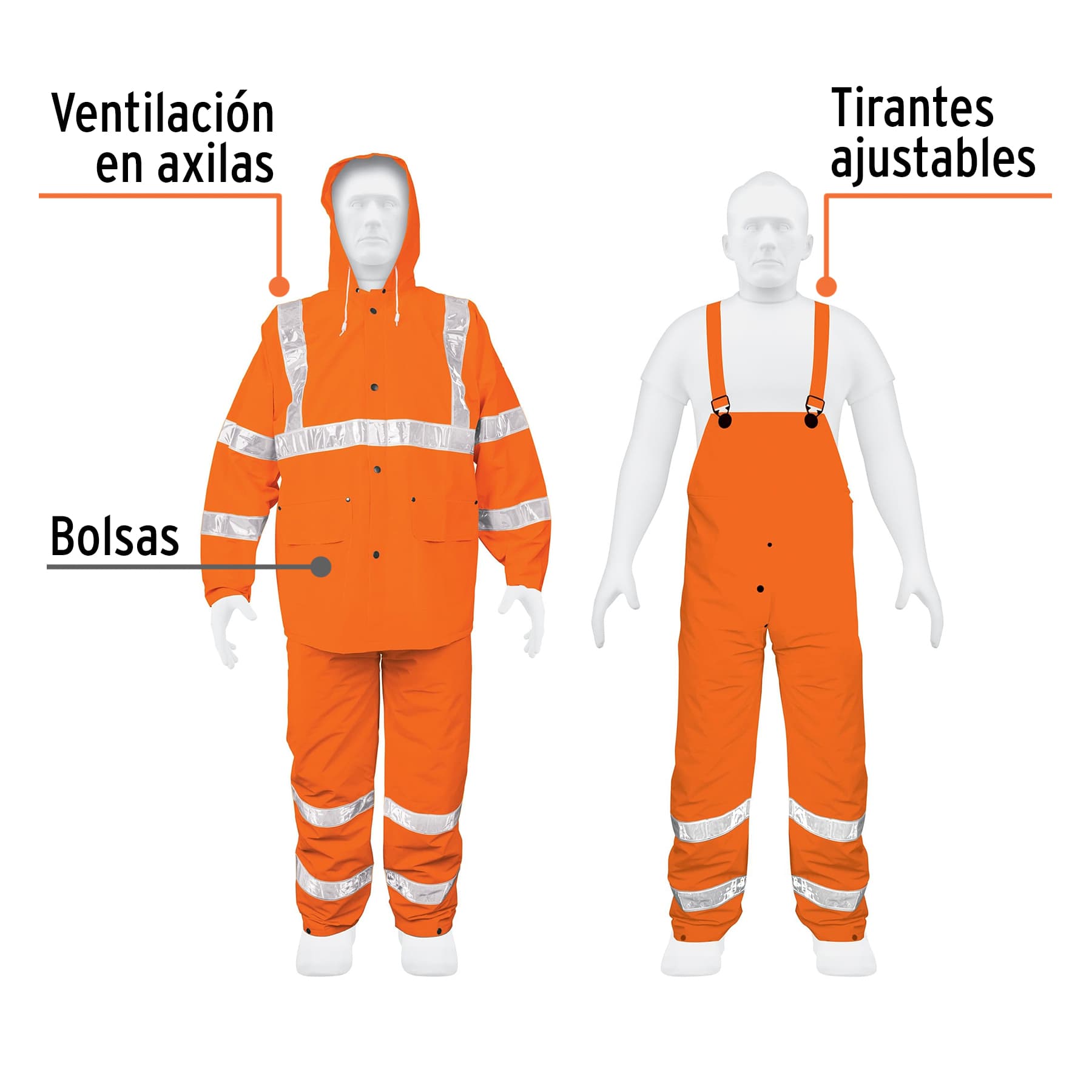 Foto 3 pulgar | Conjunto Impermeable Truper TRA-NAR-M color Naranja Doble Capa con Reflejante