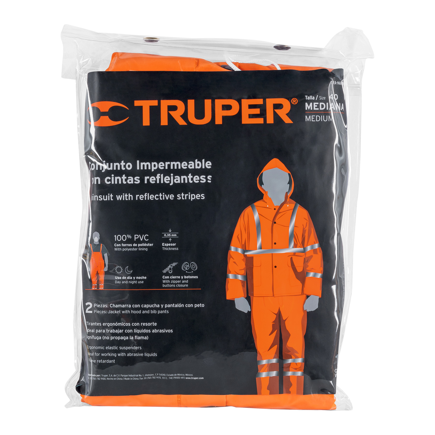Foto 4 pulgar | Conjunto Impermeable Truper TRA-NAR-M color Naranja Doble Capa con Reflejante