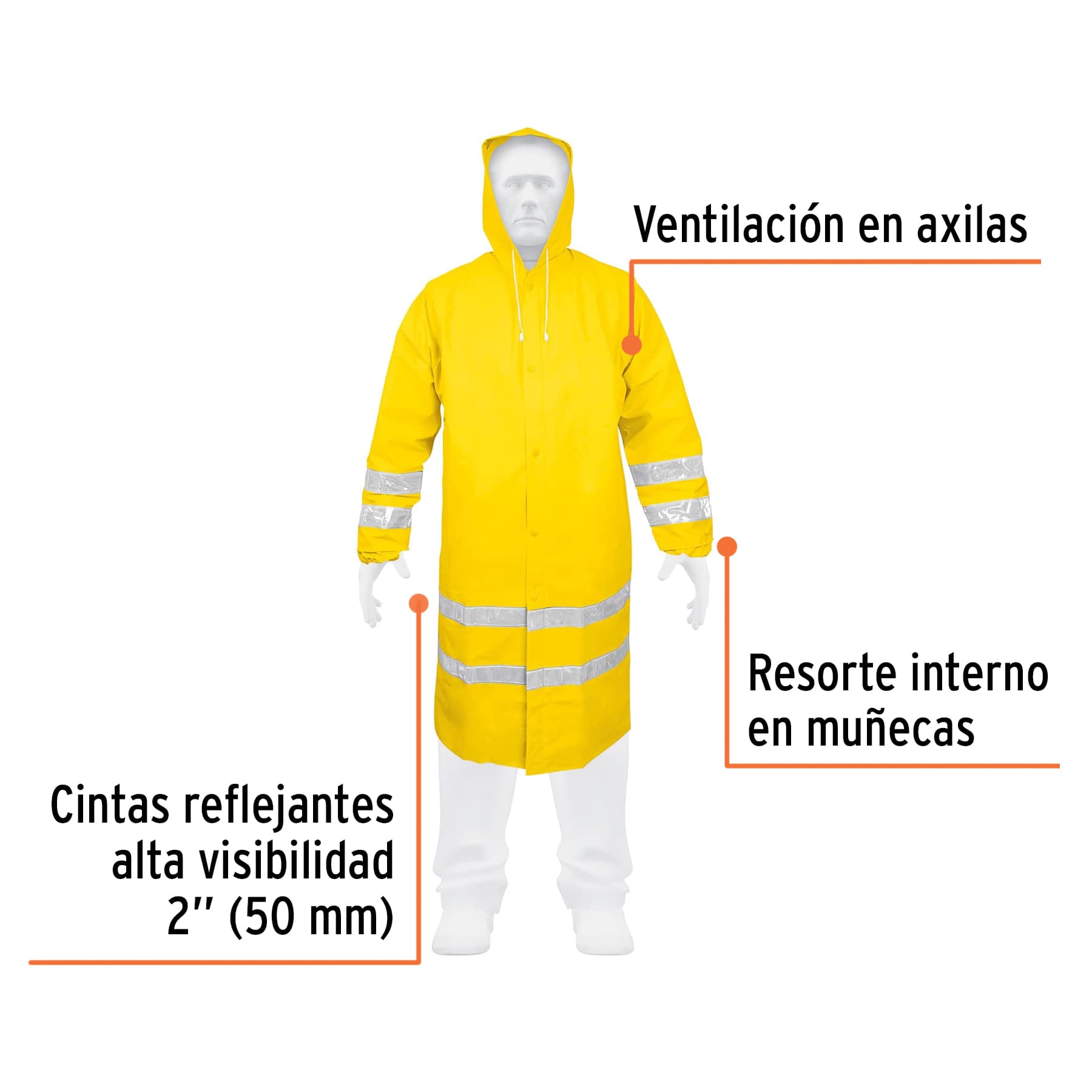 Foto 3 pulgar | Gabardina Impermeable Truper IM-REF-L color Amarillo Doble Capa con Reflejante