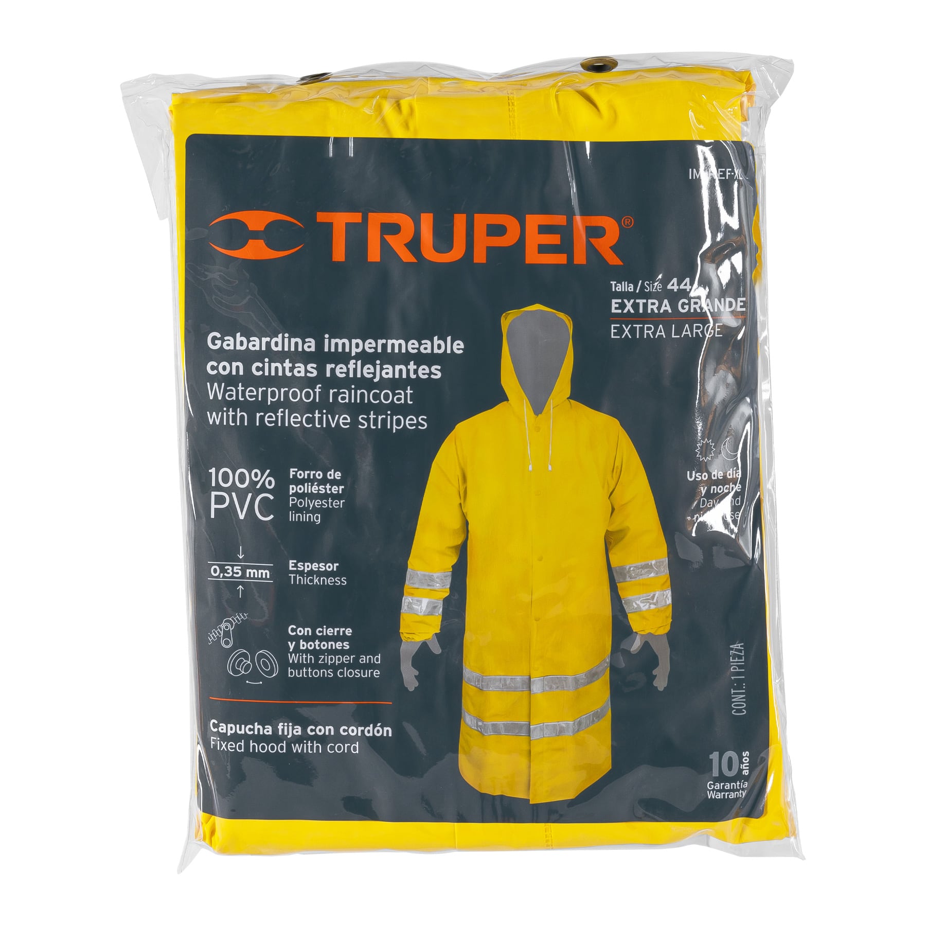 Foto 4 pulgar | Gabardina Impermeable Truper IM-REF-L color Amarillo Doble Capa con Reflejante