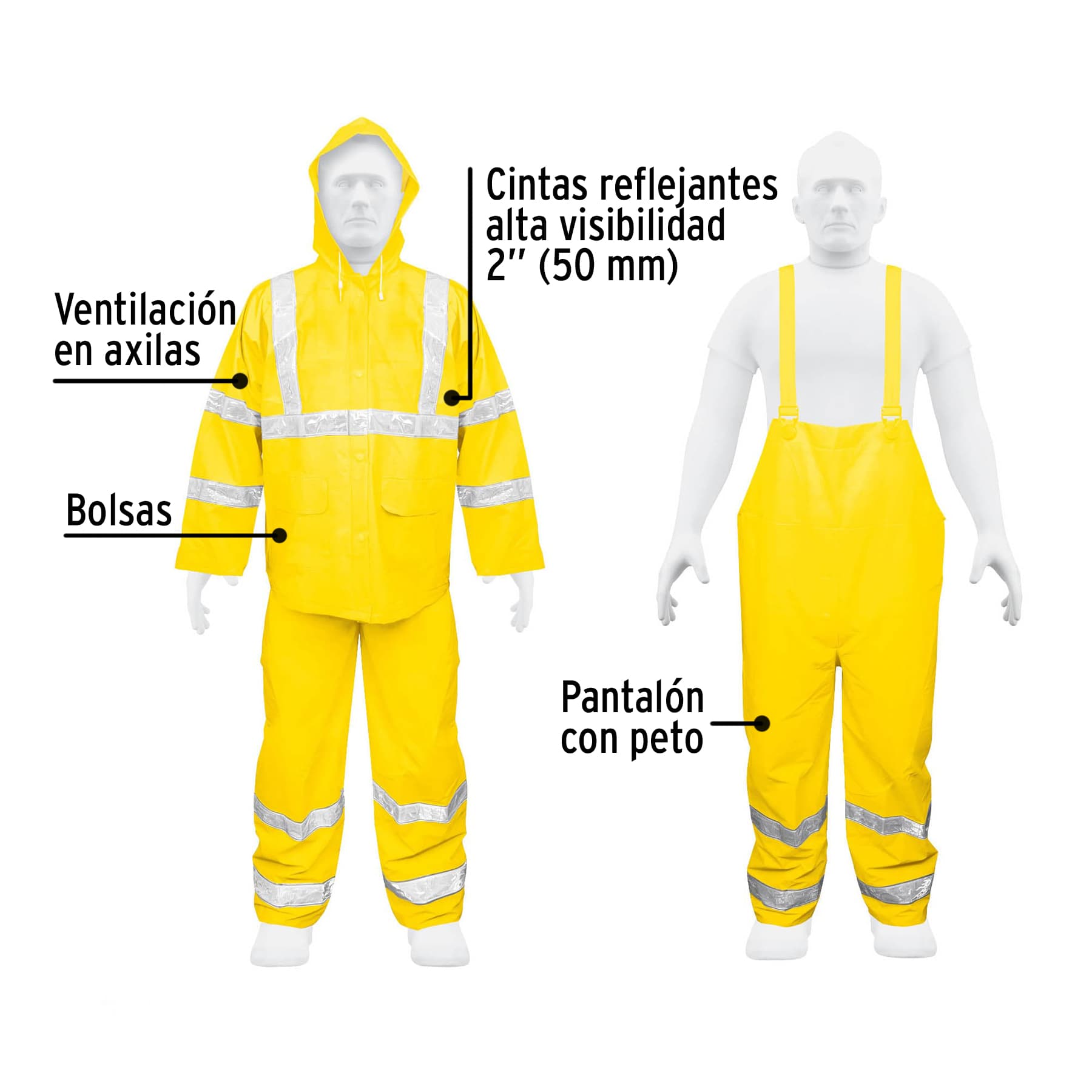 Foto 3 pulgar | Conjunto Impermeable Truper TRA-REF-M color Amarillo Doble Capa con Reflejante