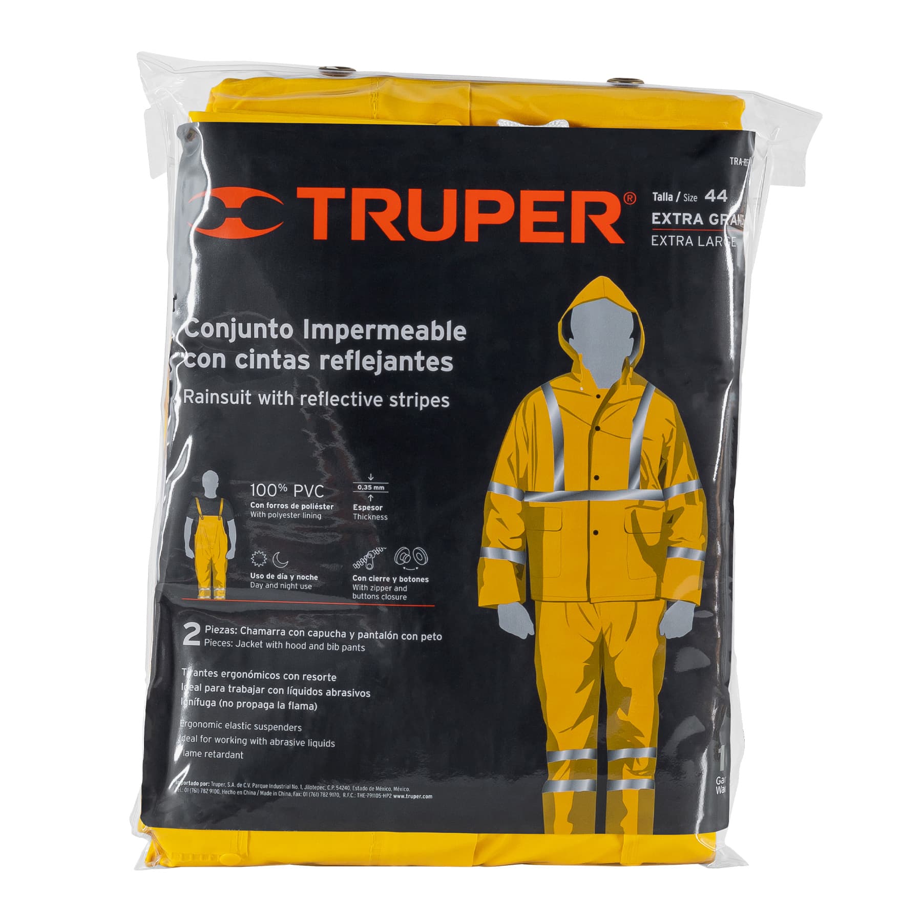 Foto 4 pulgar | Conjunto Impermeable Truper TRA-REF-M color Amarillo Doble Capa con Reflejante