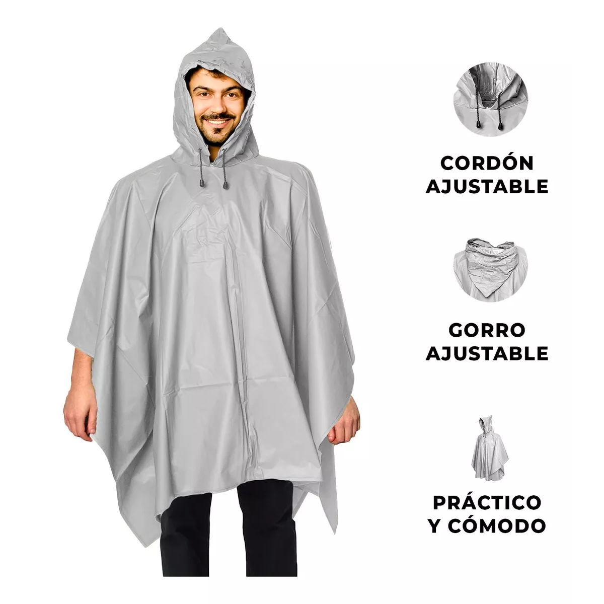 Foto 3 pulgar | Capa Impermeable Portátil Para Lluvia Tipo Manga Con Capucha Gris