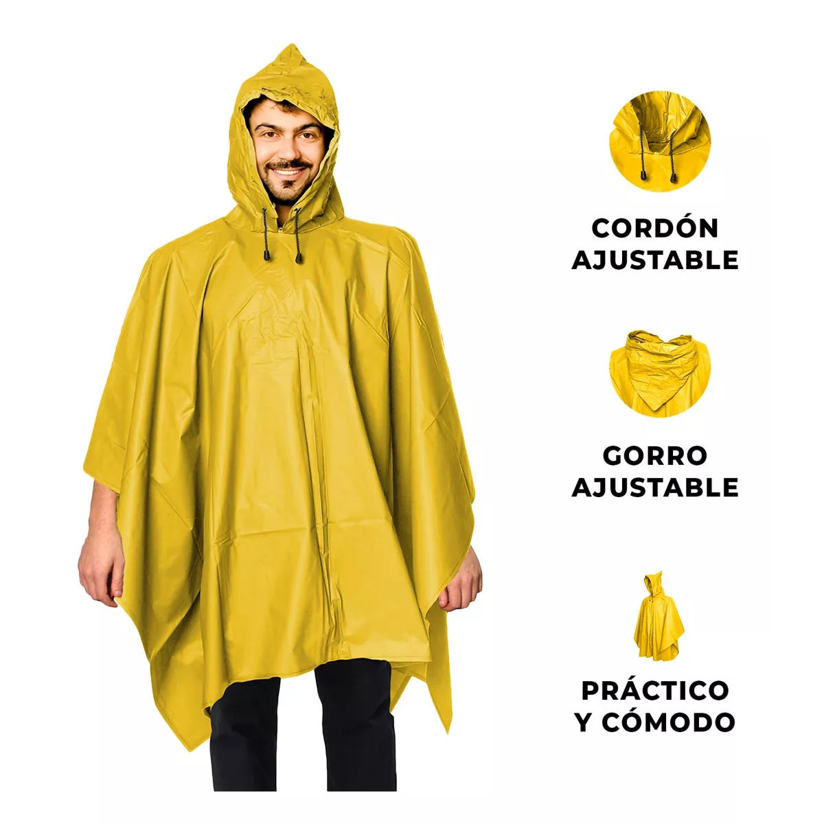 Foto 3 pulgar | Capa Impermeable Portátil Para Lluvia Tipo Manga Con Capucha Amarilla