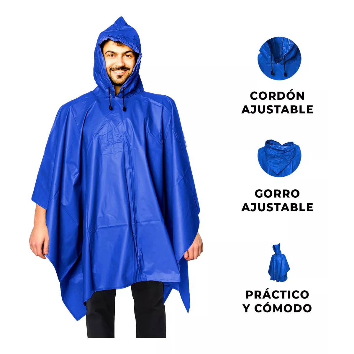 Foto 3 pulgar | Capa Impermeable Portátil Para Lluvia Tipo Manga Con Capucha Azul Marino