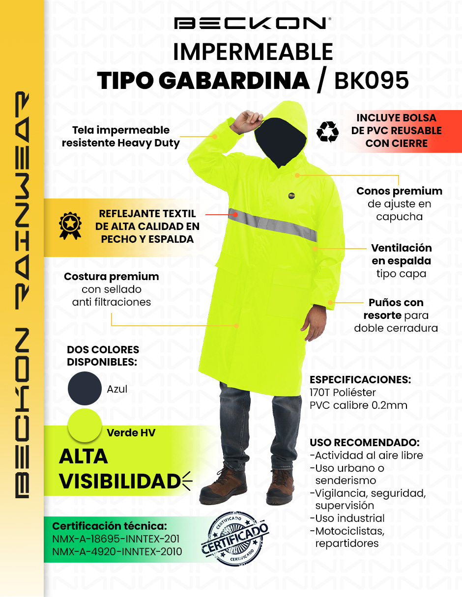 Foto 3 pulgar | Impermeable Gabardina Largo Para Lluvias Ligero Premium Unisex Hombre Mujer Con Reflejantes Rainwear Talla Mediana