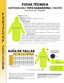 Foto 8 | Impermeable Gabardina Largo Para Lluvias Ligero Premium Unisex Hombre Mujer Con Reflejantes Rainwear Talla Mediana