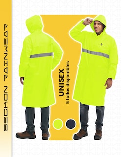 Foto 7 | Impermeable Gabardina Largo Para Lluvias Ligero Premium Unisex Hombre Mujer Con Reflejantes Rainwear Talla Grande