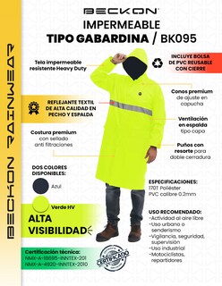 Foto 2 | Impermeable Gabardina Largo Para Lluvias Ligero Premium Unisex Hombre Mujer Con Reflejantes Rainwear Talla Extra Grande
