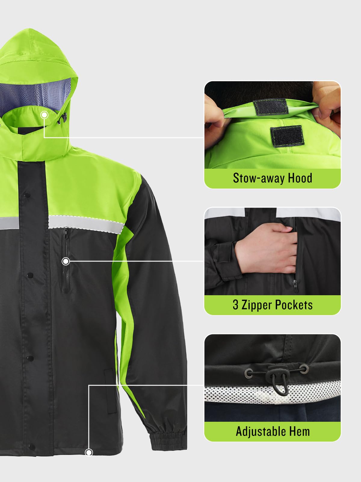 Foto 5 pulgar | Traje De Lluvia Saphirose Reflectante De Alta Visibilidad Para Hombre, Color Negro - Venta Internacional.