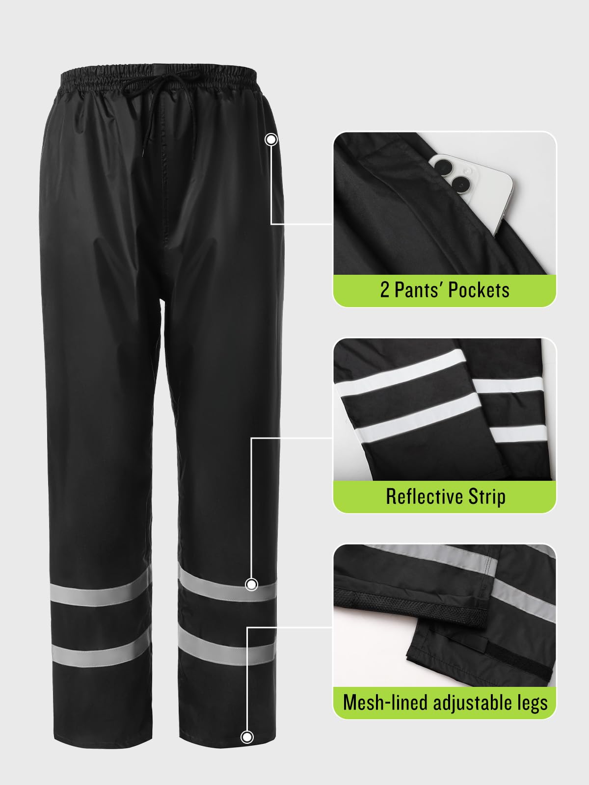 Foto 6 pulgar | Traje De Lluvia Saphirose Reflectante De Alta Visibilidad Para Hombre, Color Negro - Venta Internacional.