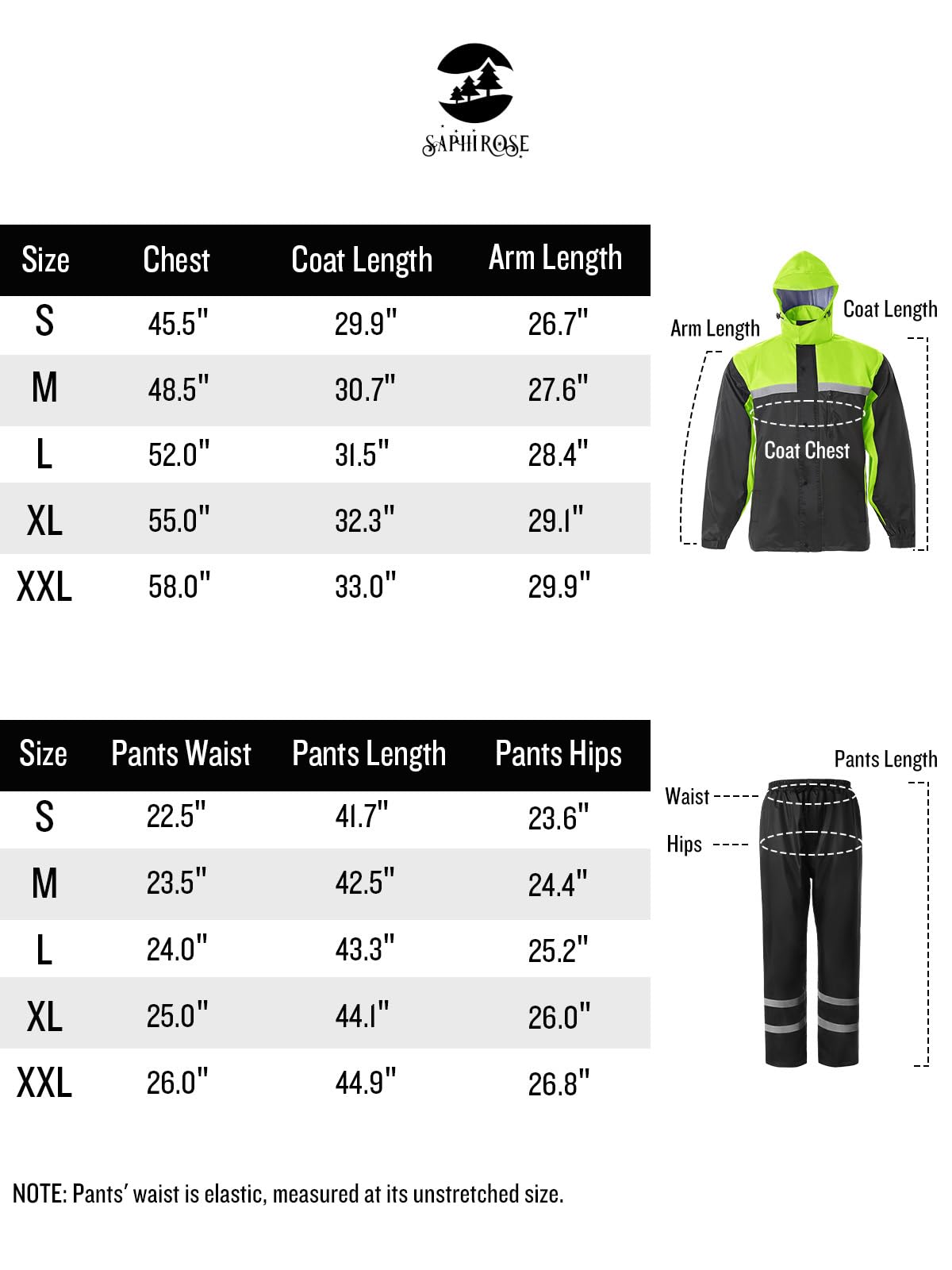 Foto 6 | Traje De Lluvia Saphirose Reflectante De Alta Visibilidad Para Hombre, Color Negro - Venta Internacional.