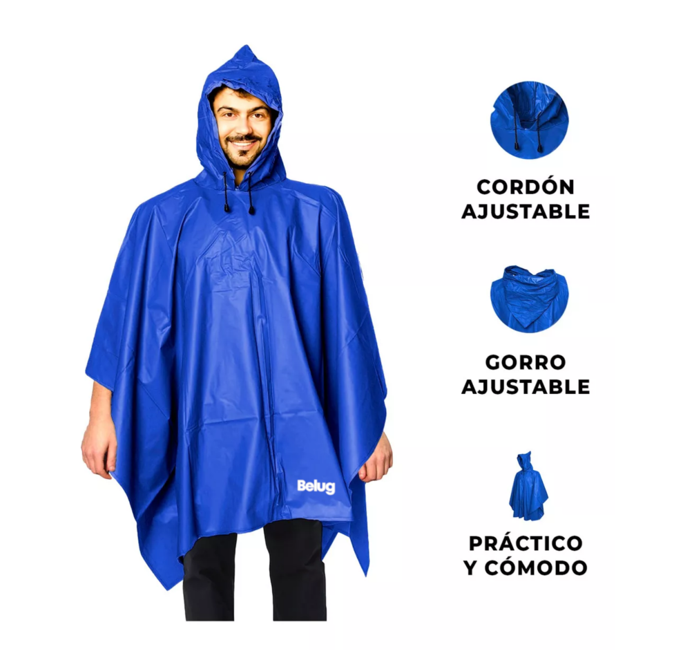Foto 3 pulgar | Capa Impermeable Portátil Para Lluvia Tipo Manga Con Capucha Azul Marino Belug