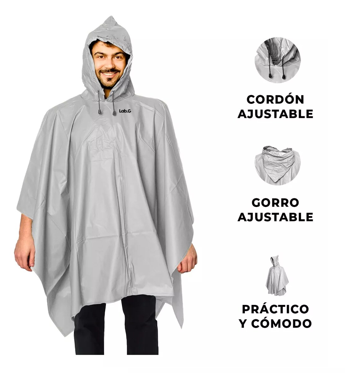 Foto 3 pulgar | Capa Impermeable Portátil Para Lluvia Tipo Manga Con Capucha Gris