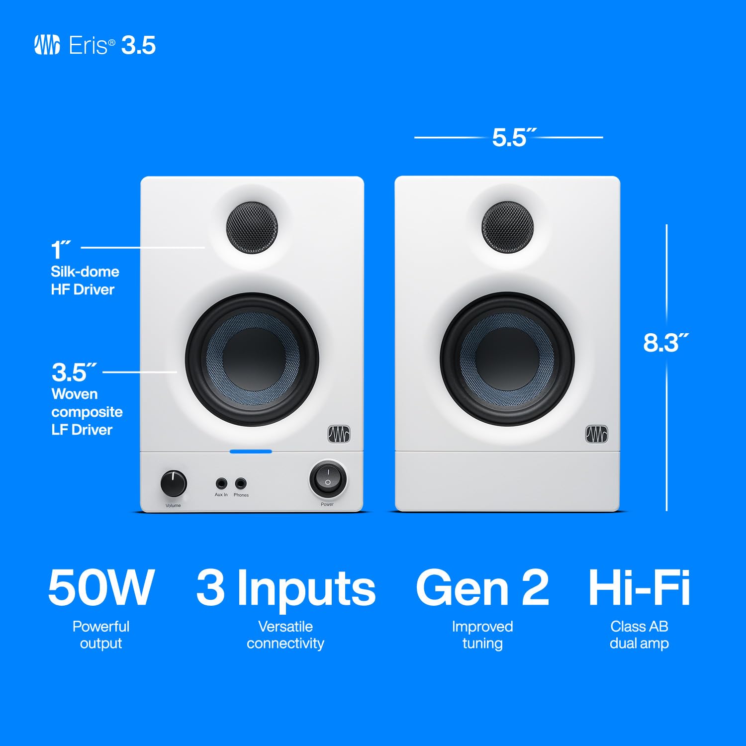 Foto 6 pulgar | Monitores Media Reference Presonus Eris De 3,5 Pulgadas En Blanco - Venta Internacional.