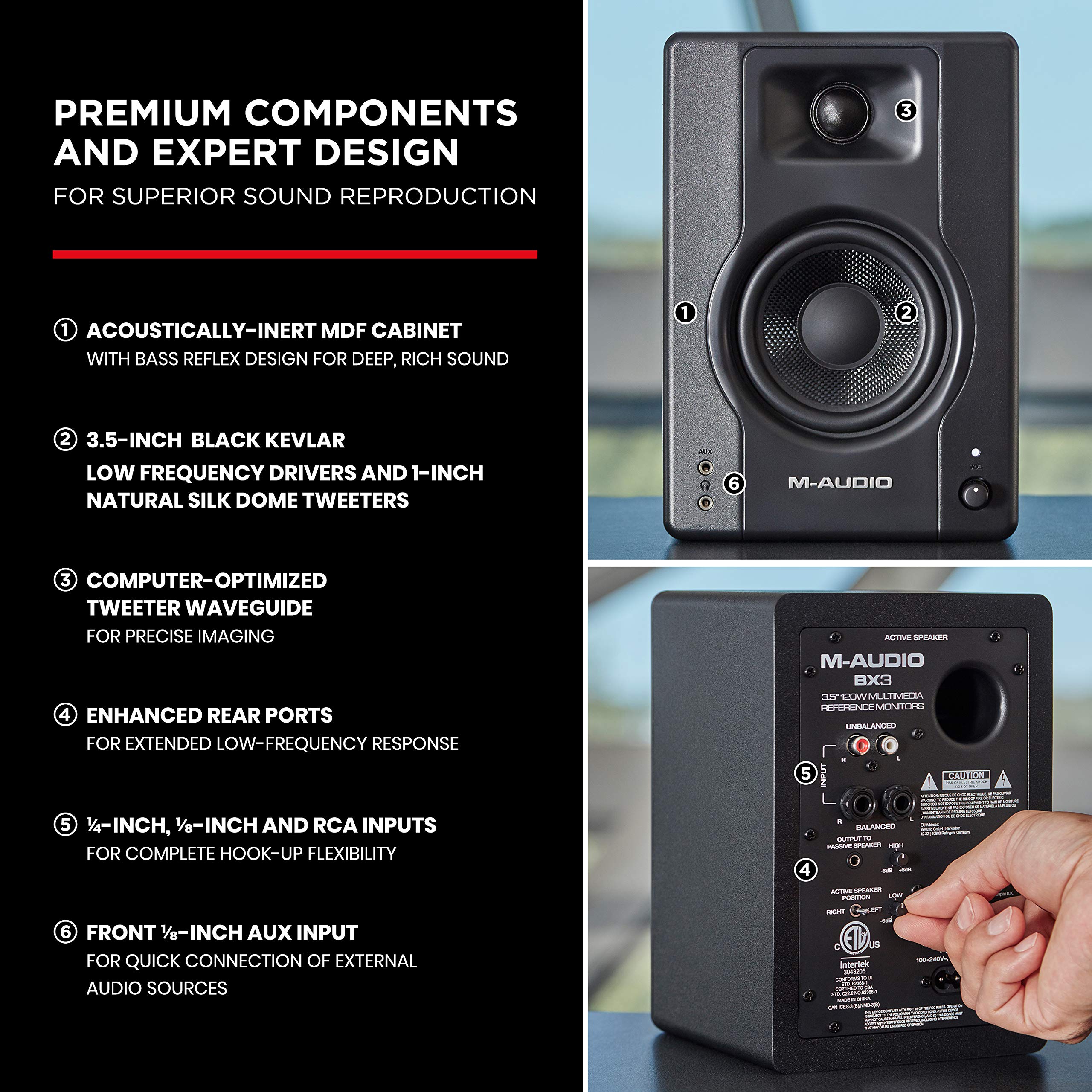 Foto 4 pulgar | Studio Monitors M-audio Bx3 3.5 Hd - Par De Altavoces Para Pc (120 W), Color Negro - Venta Internacional.