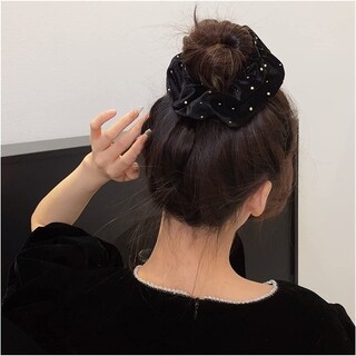Foto 4 | Corbata De Pelo Huoguo Para El Intestino Grueso Terciopelo Negro Para Niñas - Venta Internacional.