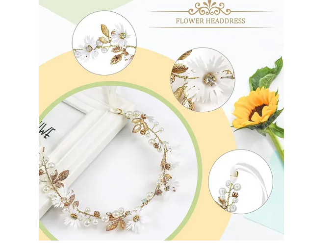 Foto 4 pulgar | Accesorios Xtellar Para El Pelo Tiaras Novia Diademas Perlas Flores