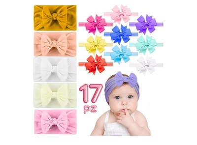 Foto 1 | 17 Xtellar Diademas Lazo Nailon Bebé Bandas Moda Moño Niñas F Color Paquete 4